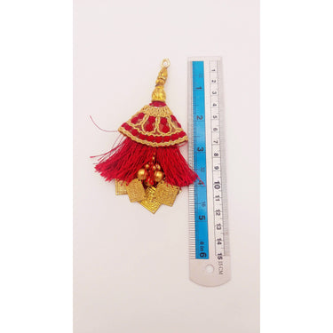 Maroon Tassels With Gold Beads, Beaded Tassels With Maroon and Gold Embroidery, Traditional Indian Latkan